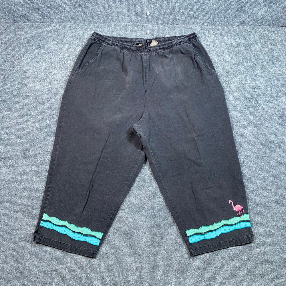 Jane Ashley Woman Black Cotton Flamingo Sequin Cropped Pants Plus Size XL